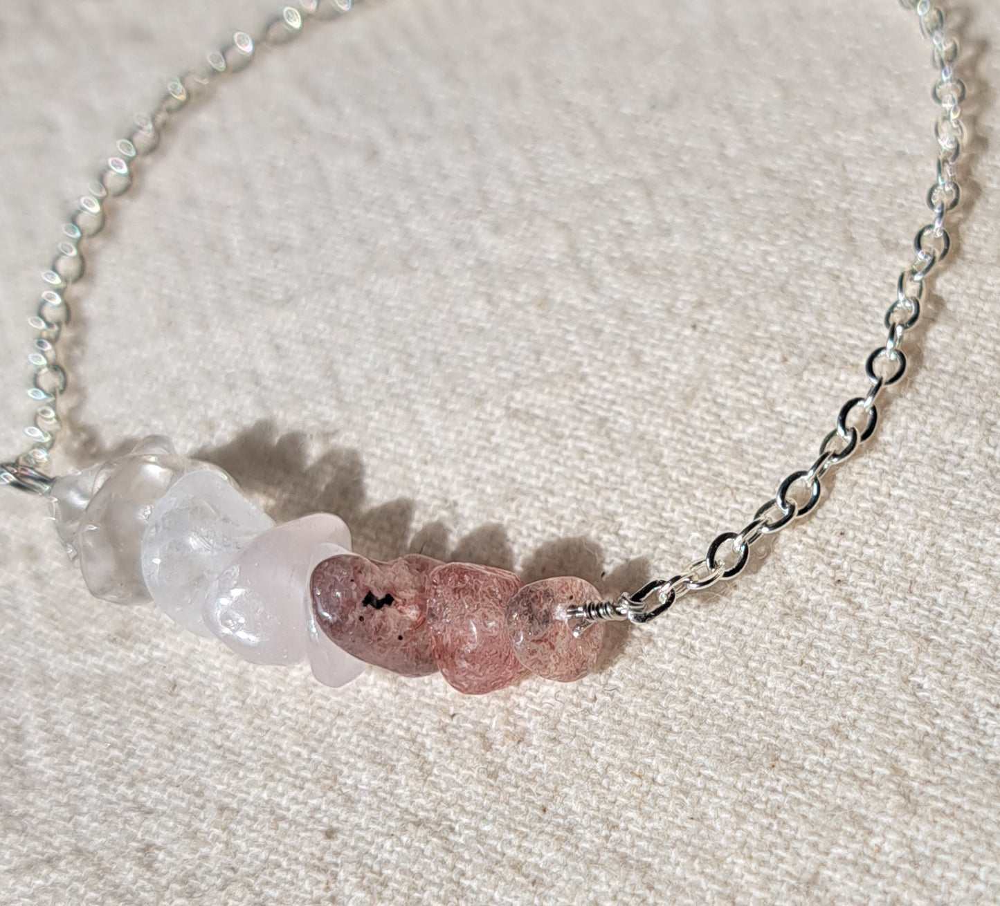 Rock stone, rose quartz and strawberry quartz bracelet