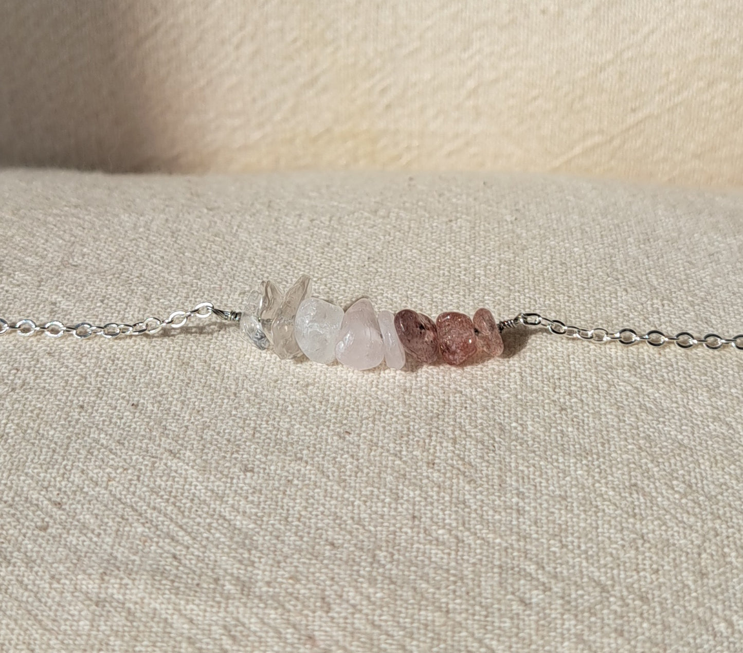 Rock stone, rose quartz and strawberry quartz bracelet