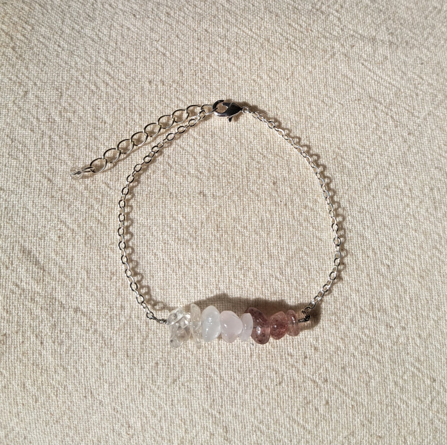 Rock stone, rose quartz and strawberry quartz bracelet