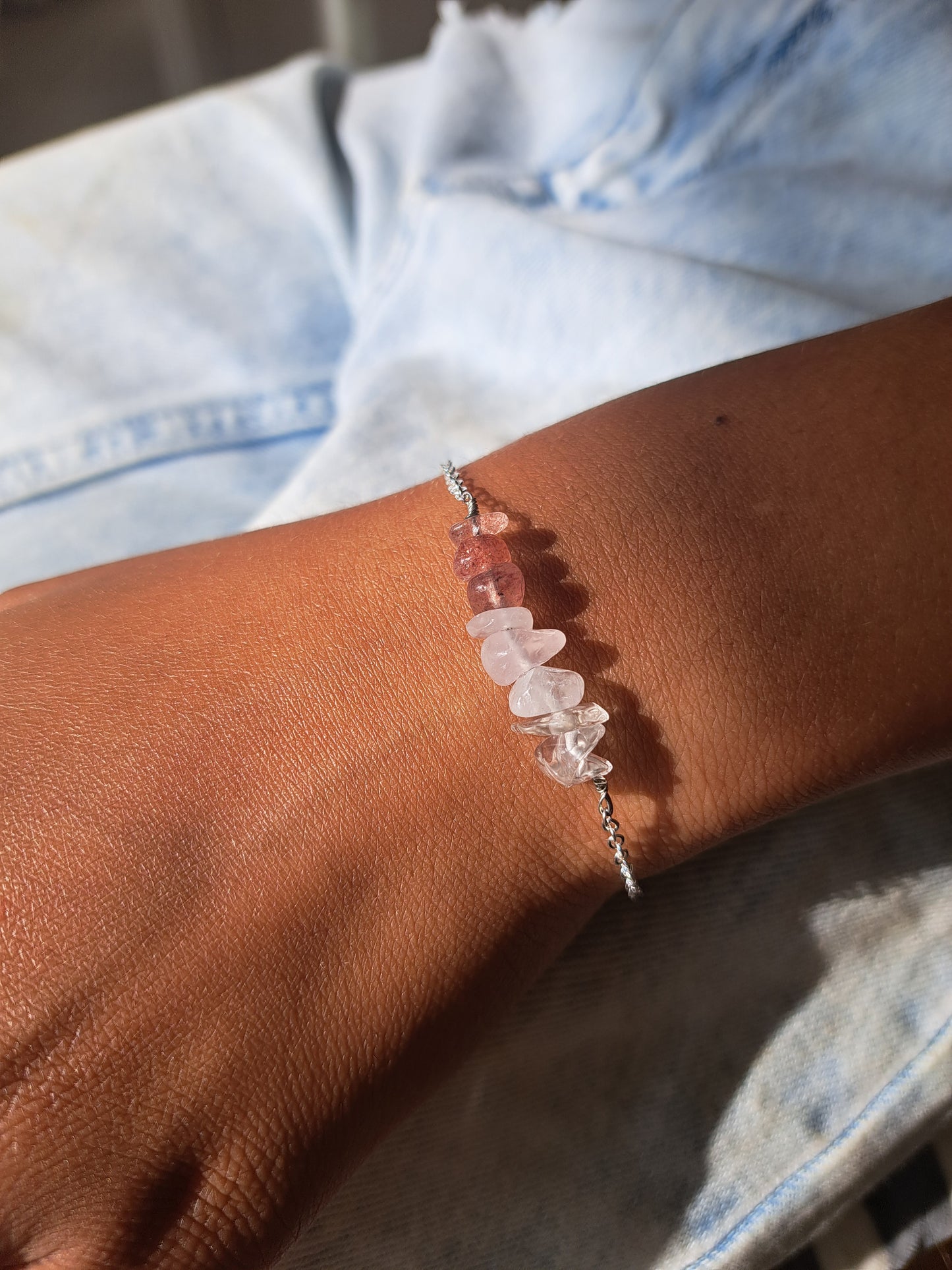 Bracelet pierres de Roche, Quartz rose et Quartz fraise