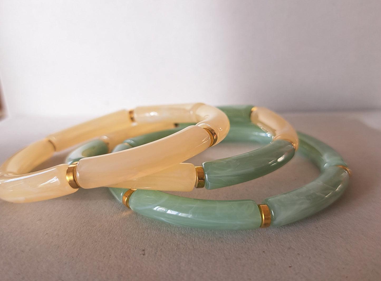 Set of 3 resin bracelets - Ecru green