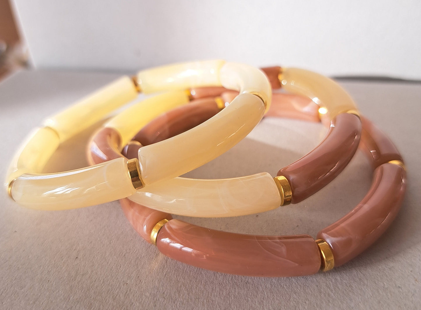 Set of 3 resin bracelets - Old ecru pink