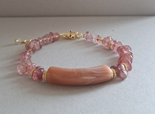 Strawberry quartz and resin stone bracelet