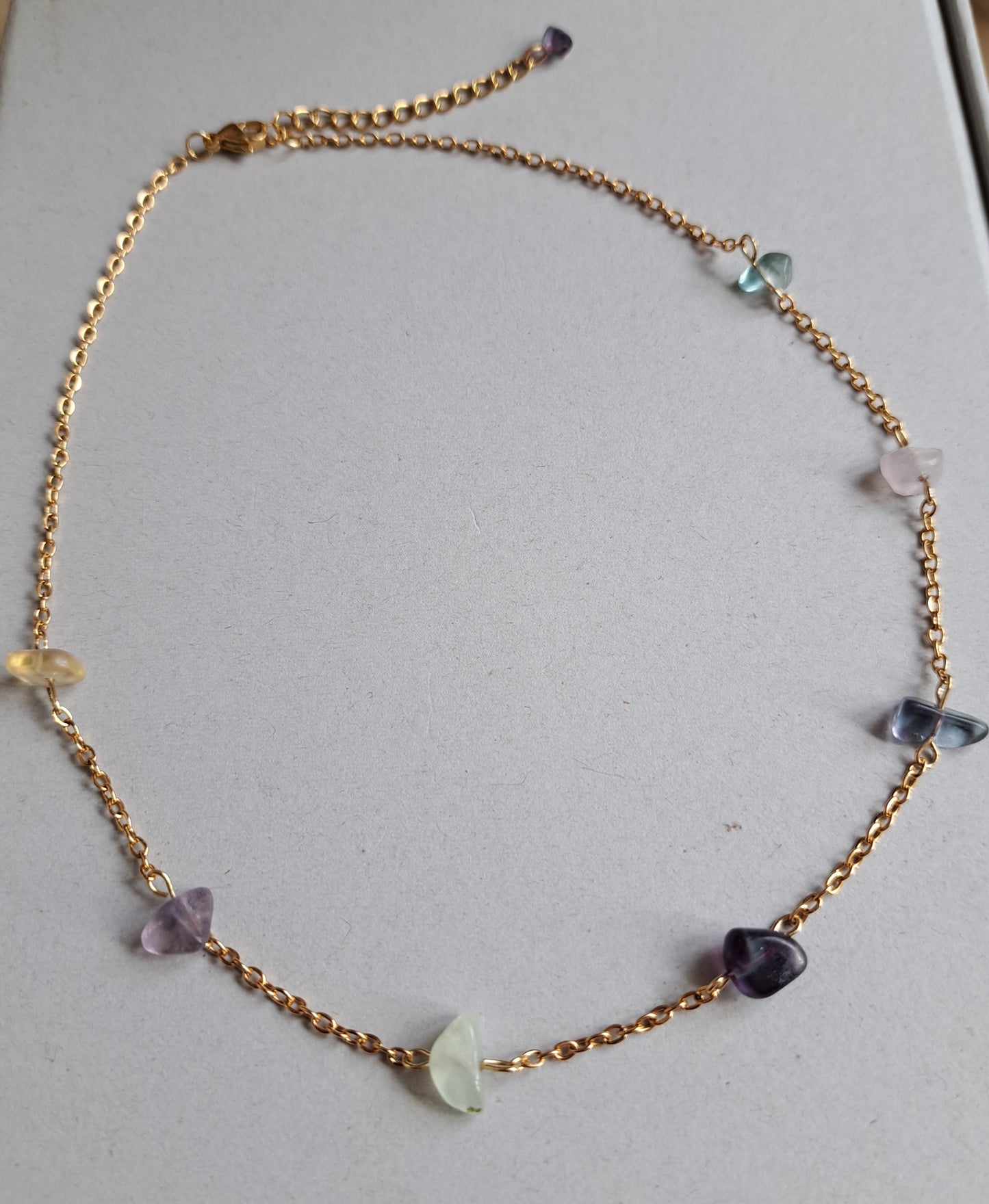 Collier perles de fluorite - Acier inoxydable