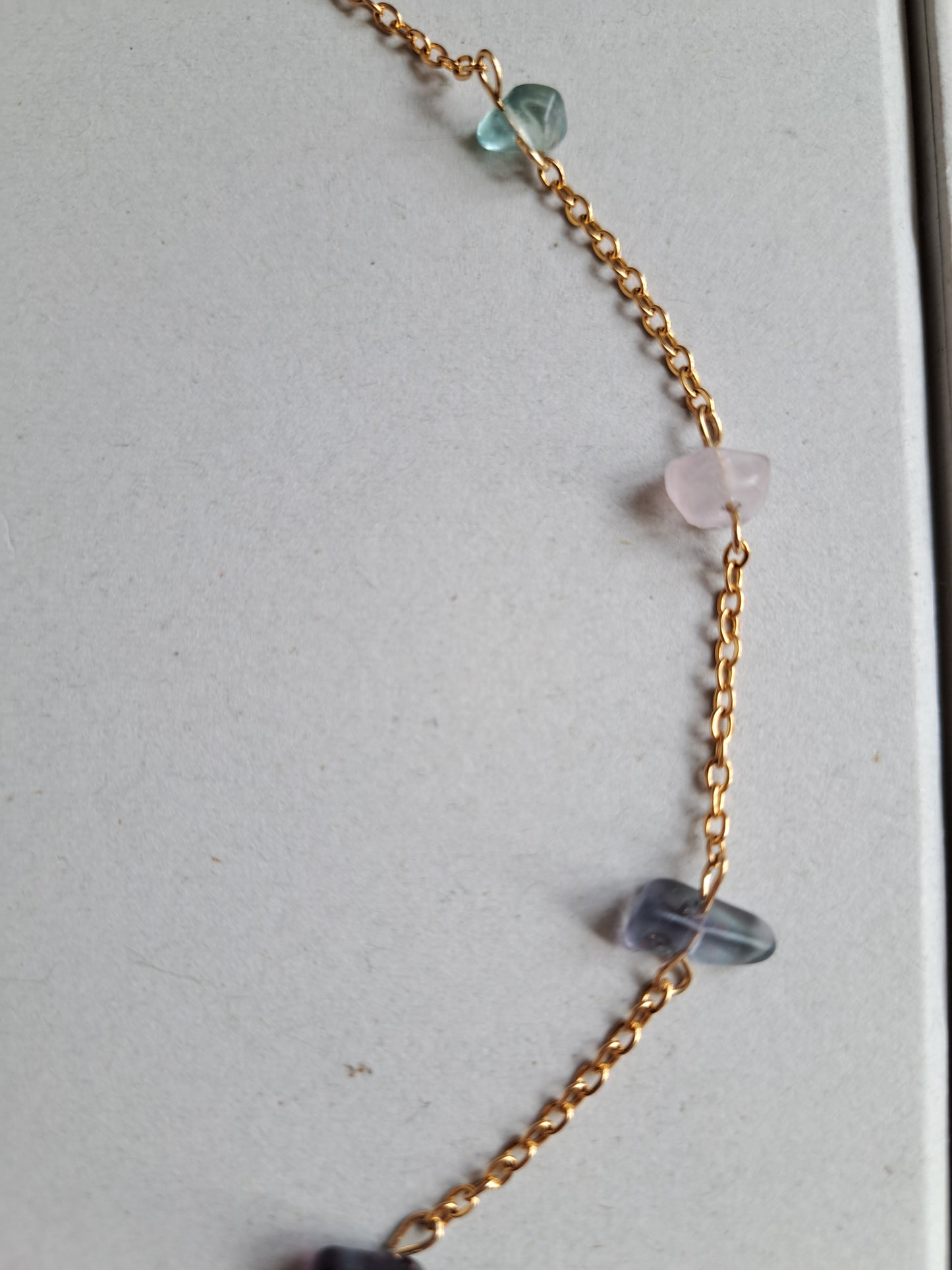 Collier perles de fluorite - Acier inoxydable