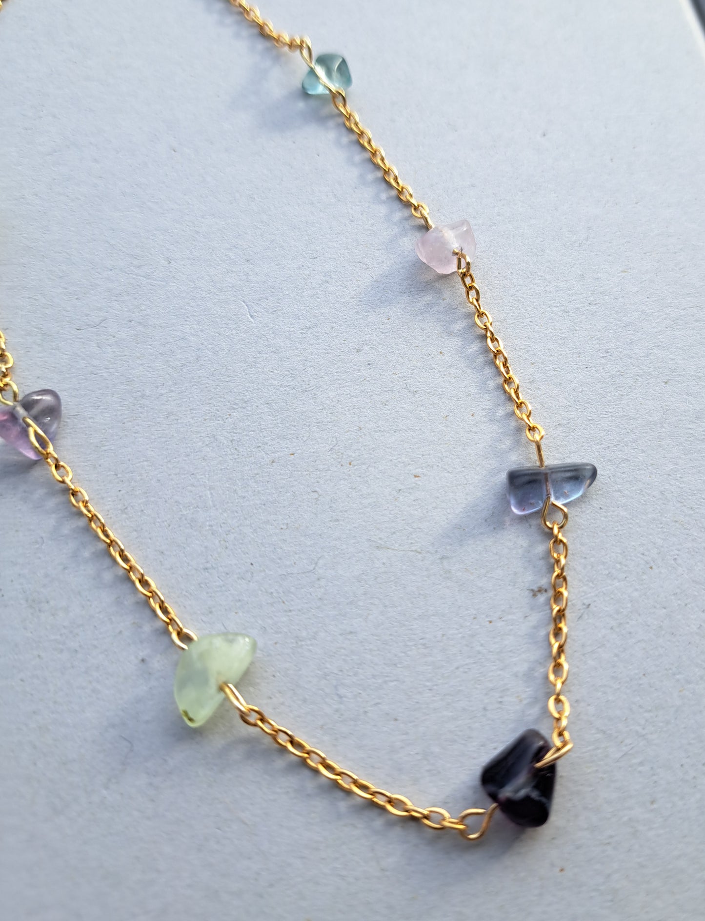 Collier perles de fluorite - Acier inoxydable