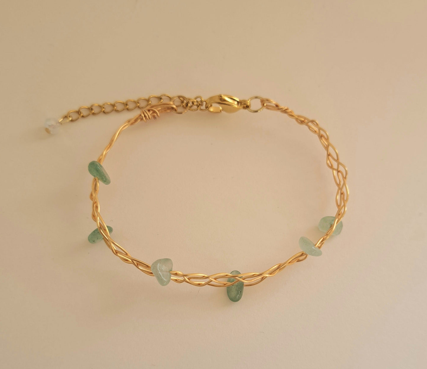 Bracelet tressé laiton - Pierre Aventurine - Doré ou argenté