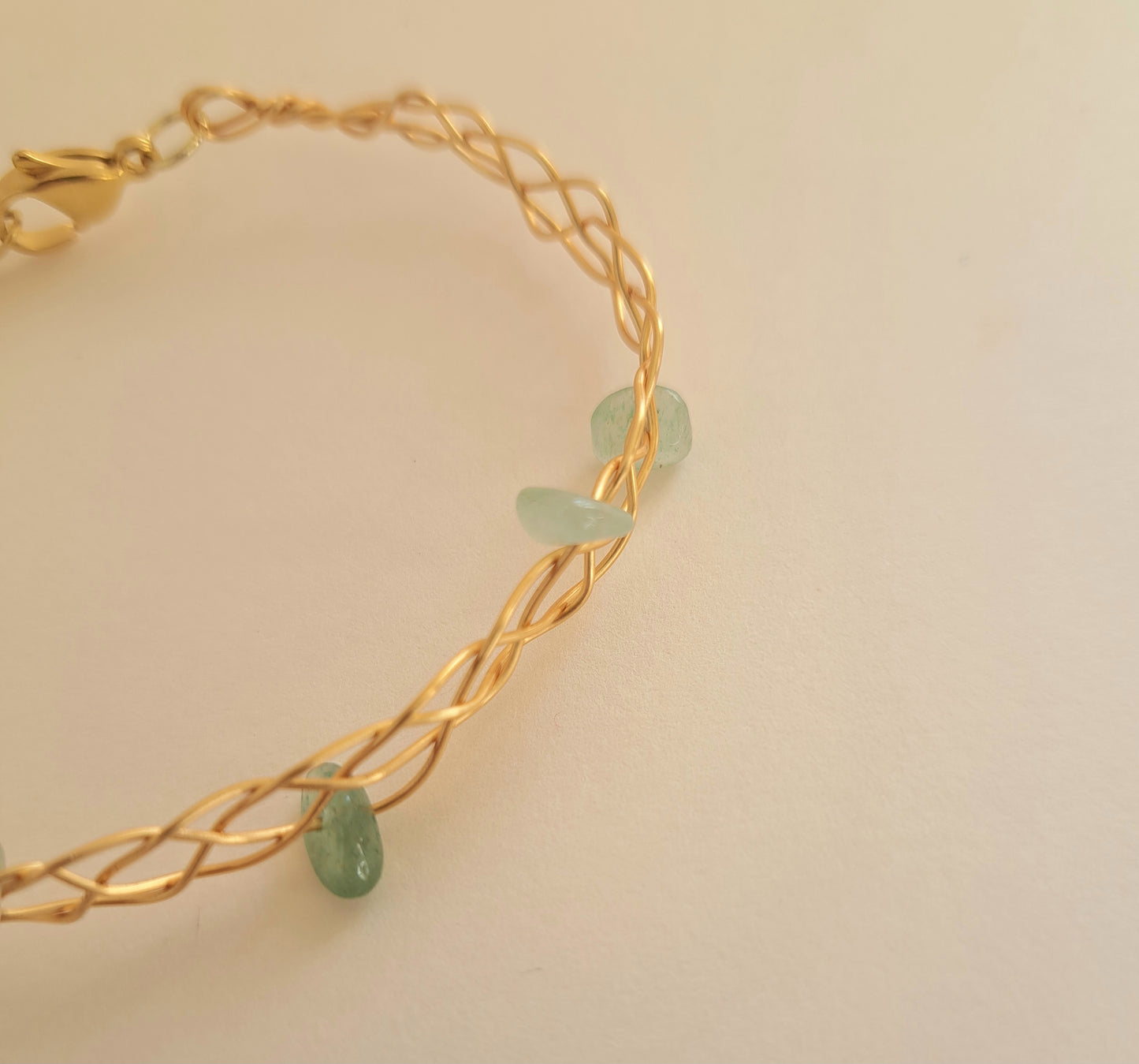 Bracelet tressé laiton - Pierre Aventurine - Doré ou argenté