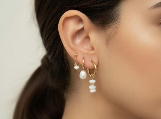 Set 3 boucles d'oreilles nacre - Mix and Match - Doré ou argenté