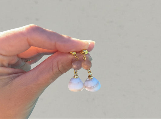 Boucles d'oreilles coquillage chapeau et pierre de soleil - SUMMER