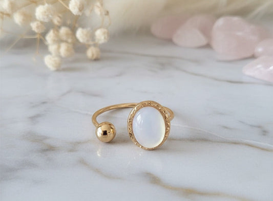 Bague réglable pierre naturelle au choix - Dorée ou argentée