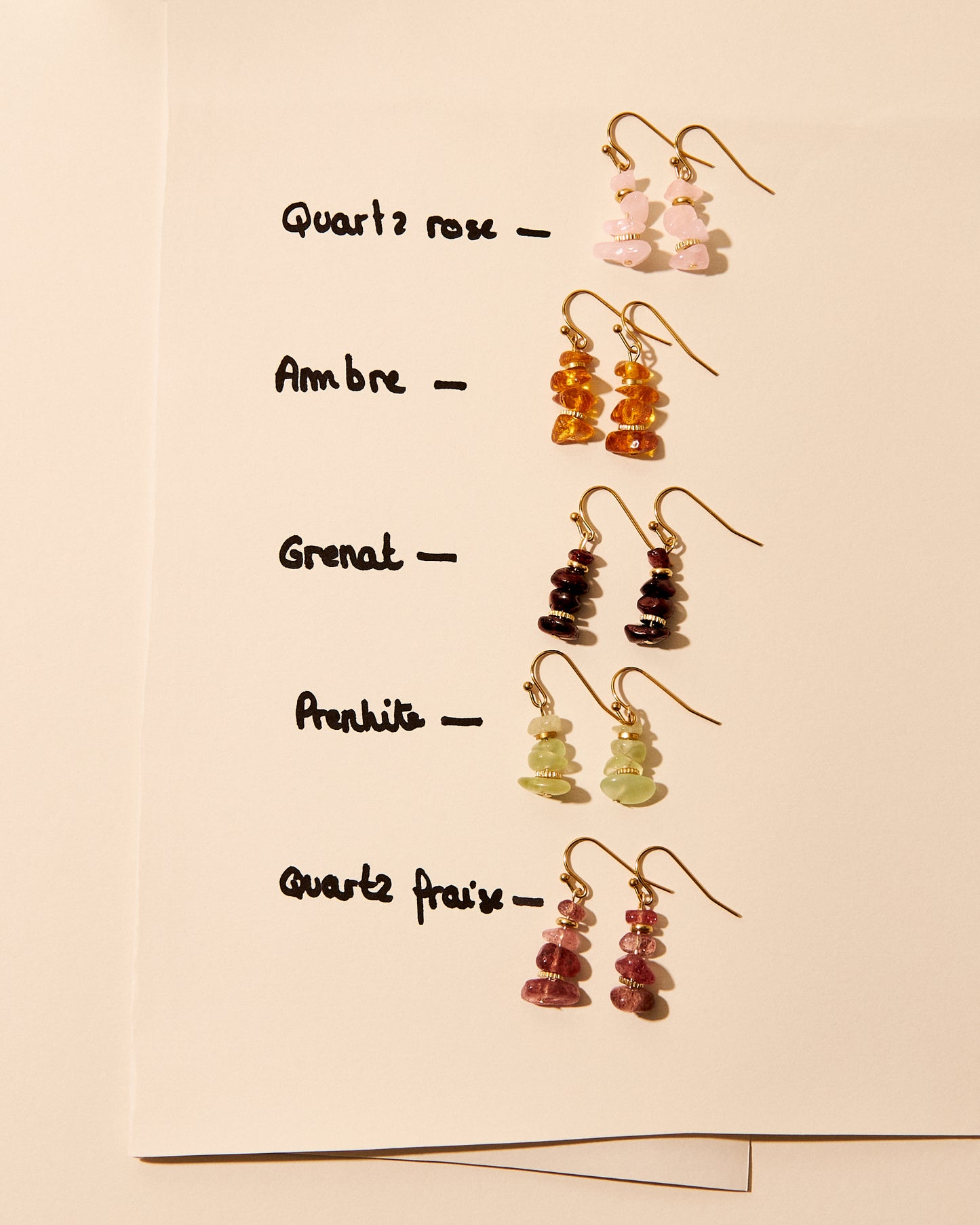 Boucles d'oreilles perles Prehnite - Acier inoxydable