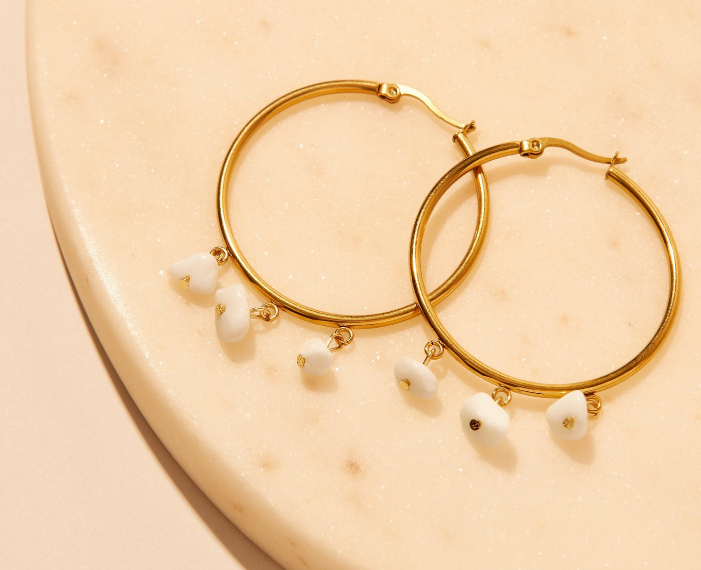 White Agate stone hoop earrings