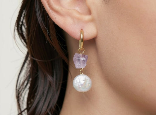 boucles d'oreilles pierre et perle de culture