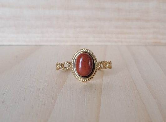 Bague sertie Jaspe rouge - Argentée ou dorée
