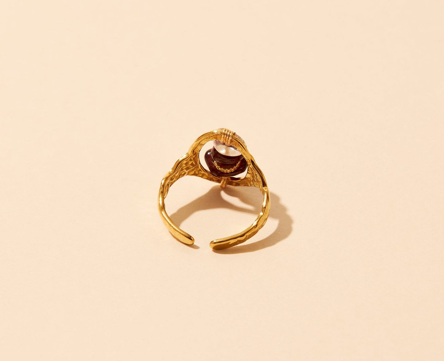 Garnet pearl ring - Gold or silver stainless steel