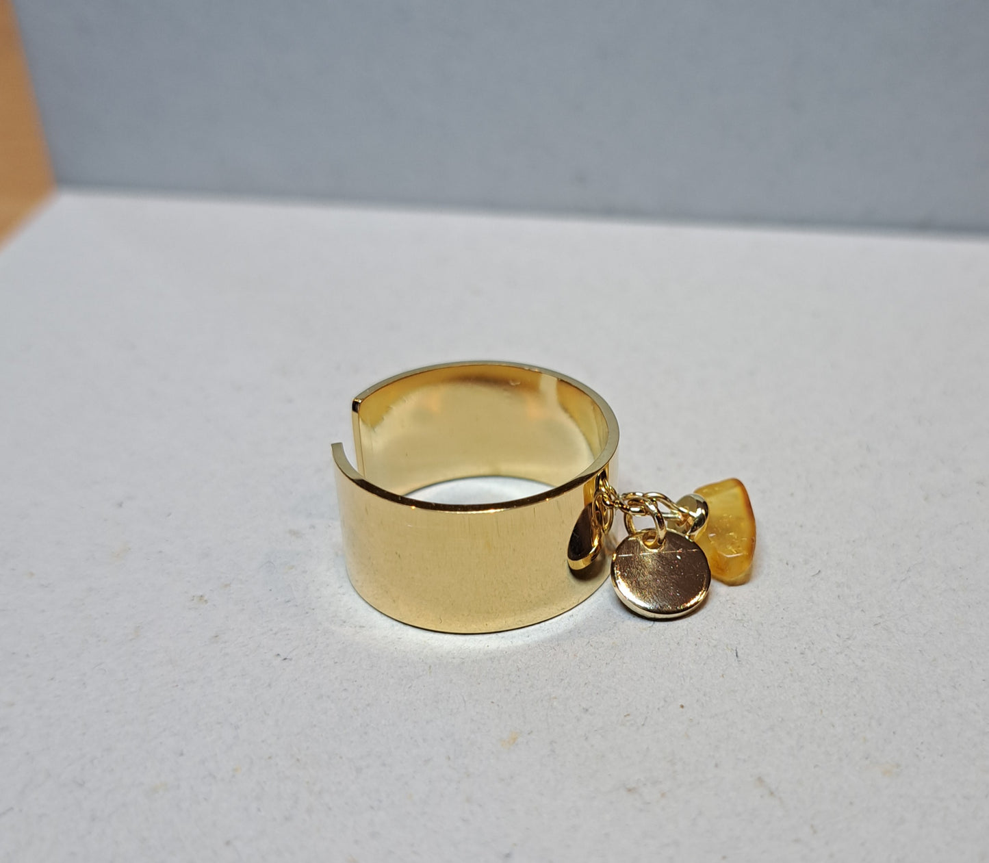 Amber stone charm ring - Stainless steel