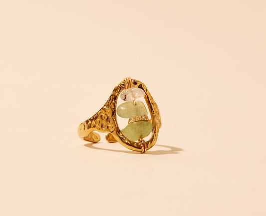 Aventurine pearl ring - Gold or silver stainless steel