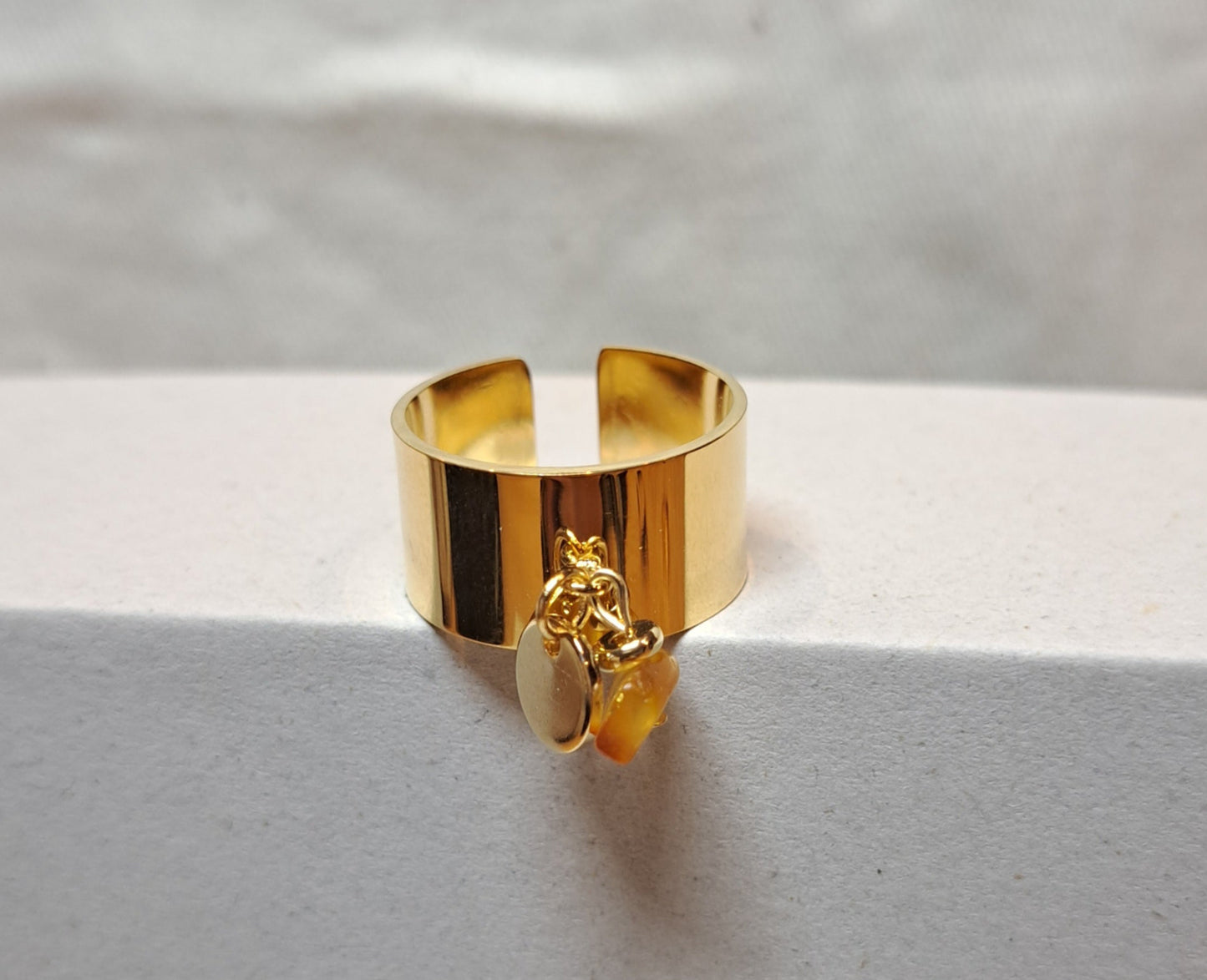 Amber stone charm ring - Stainless steel