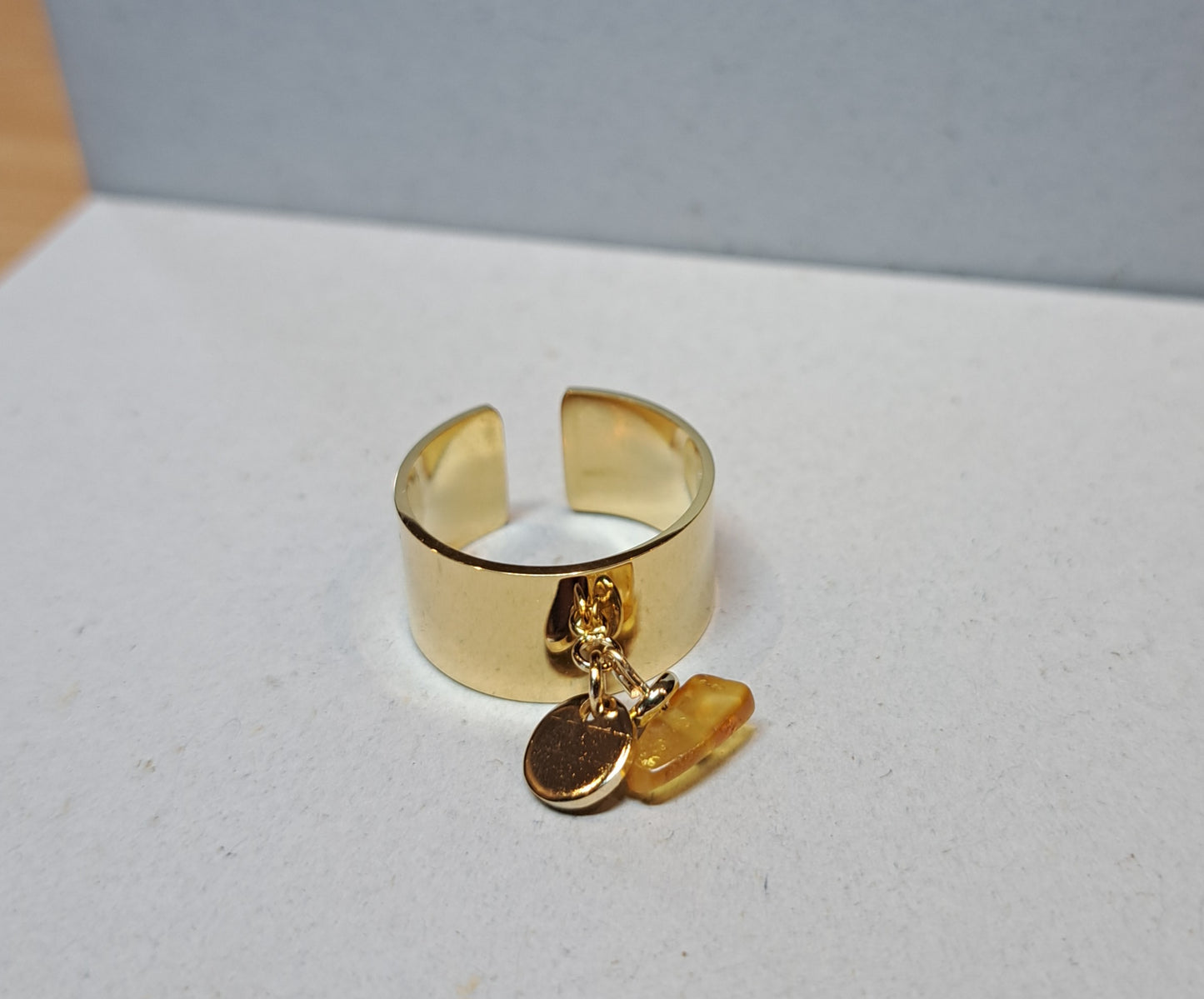 Amber stone charm ring - Stainless steel