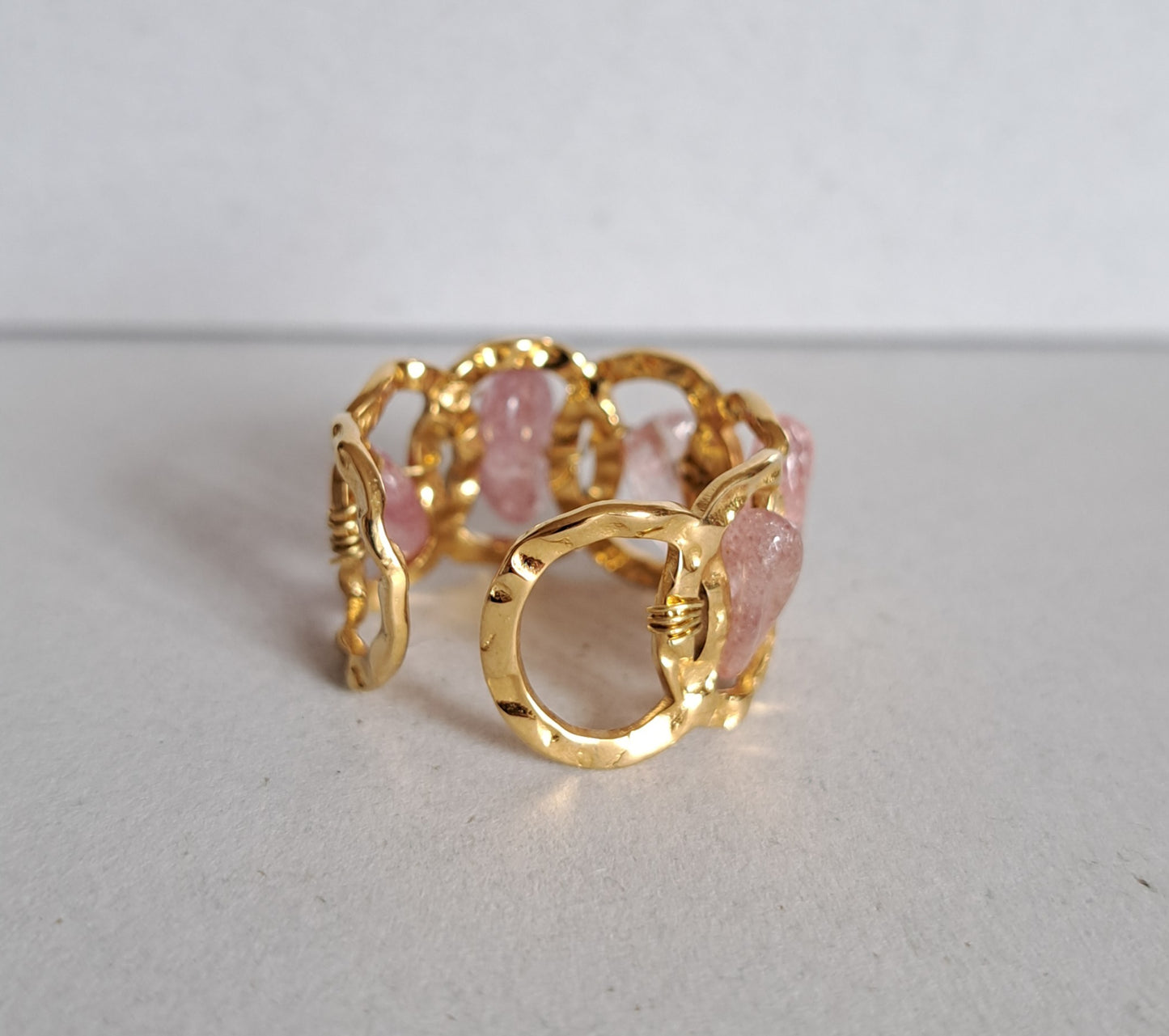 Textured ring and strawberry quartz