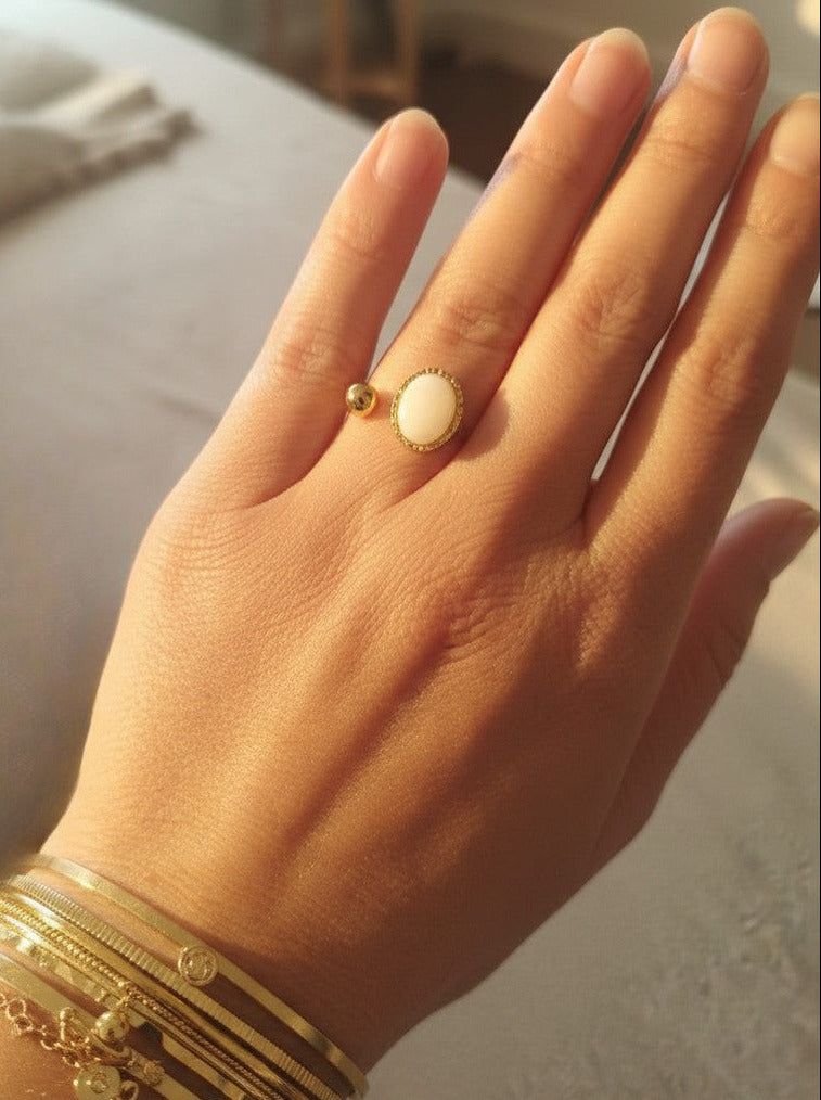 Bague réglable pierre naturelle au choix - Dorée ou argentée