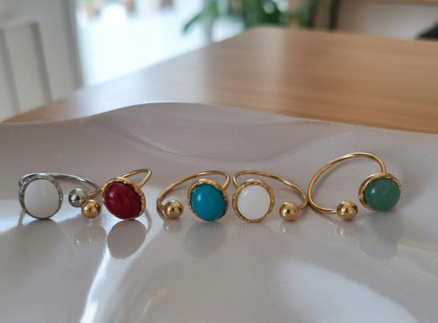 Bague réglable pierre naturelle au choix - Dorée ou argentée