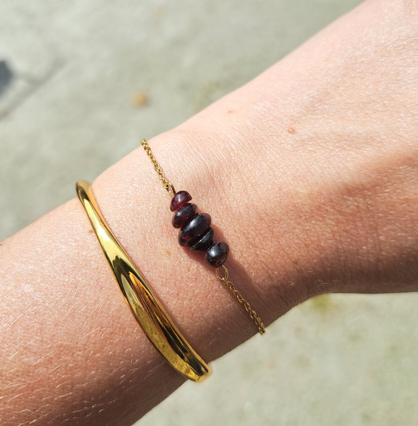 Garnet pearl bracelet - Gold or silver stainless steel