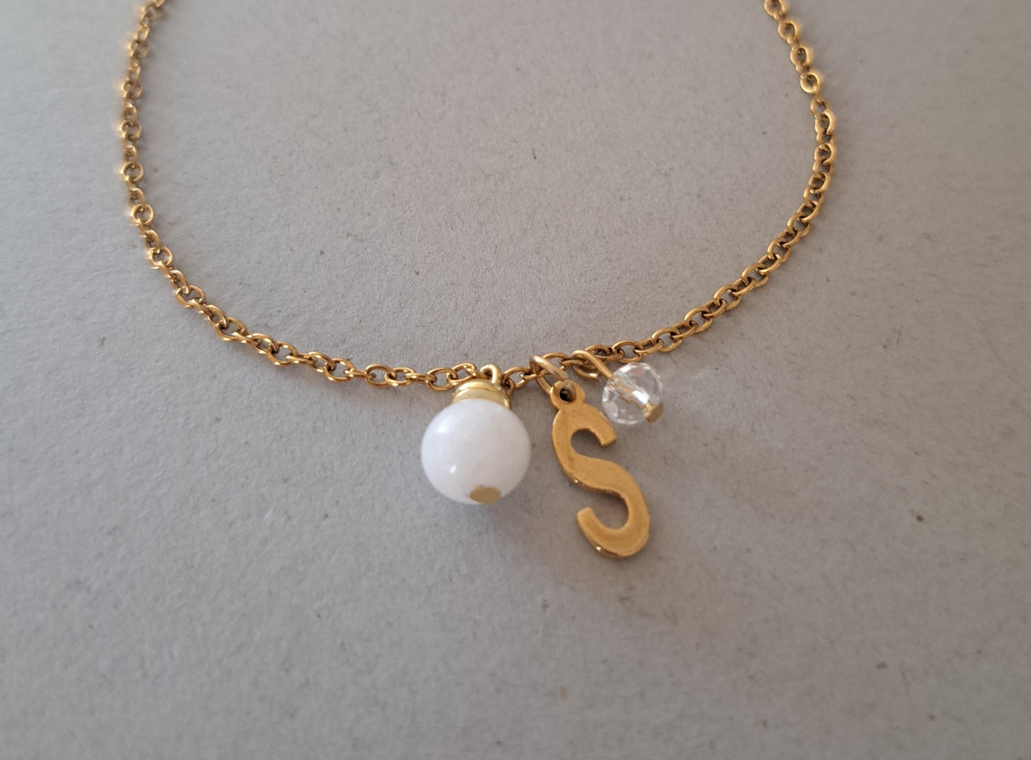 Personalized letter and moonstone bracelet