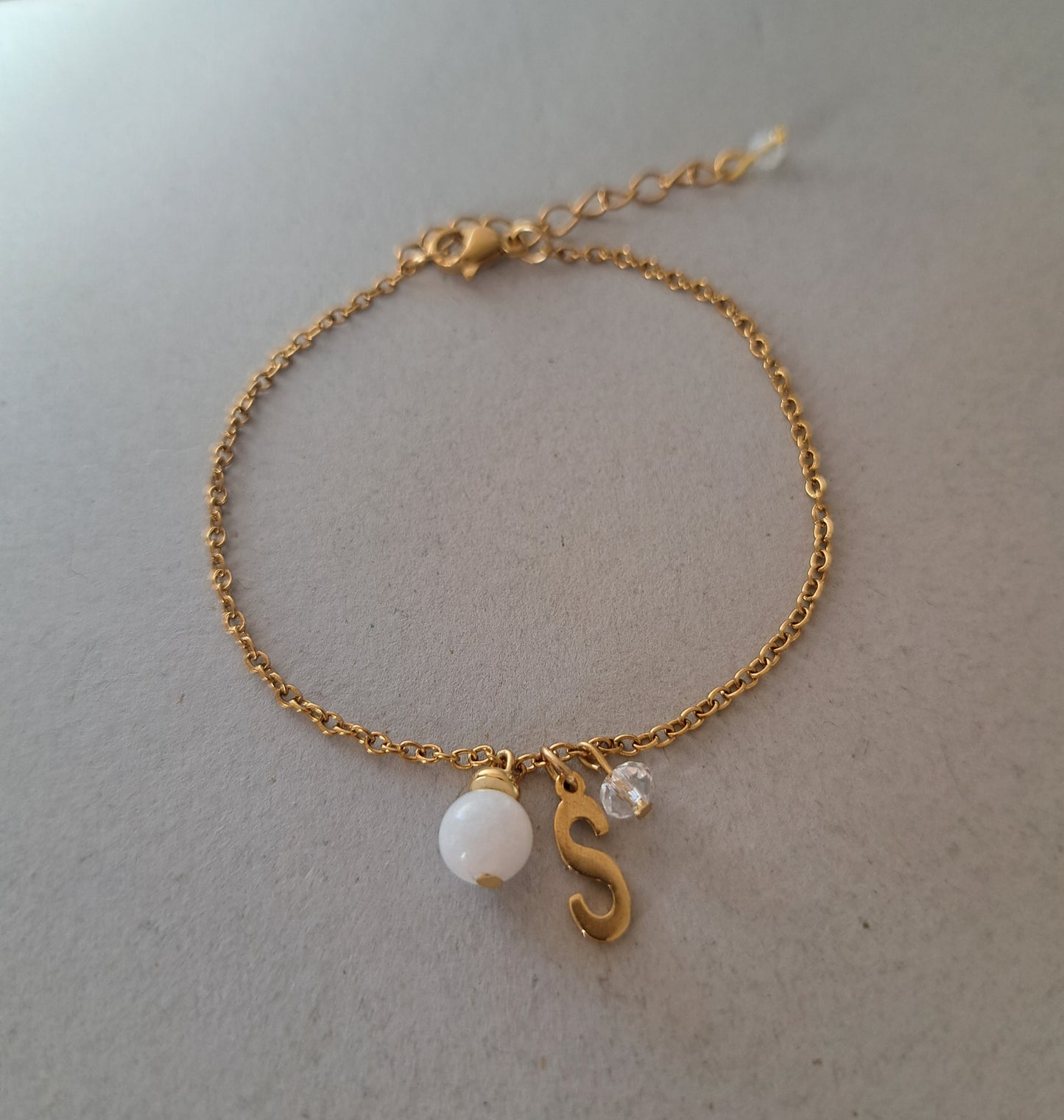 Personalized letter and moonstone bracelet