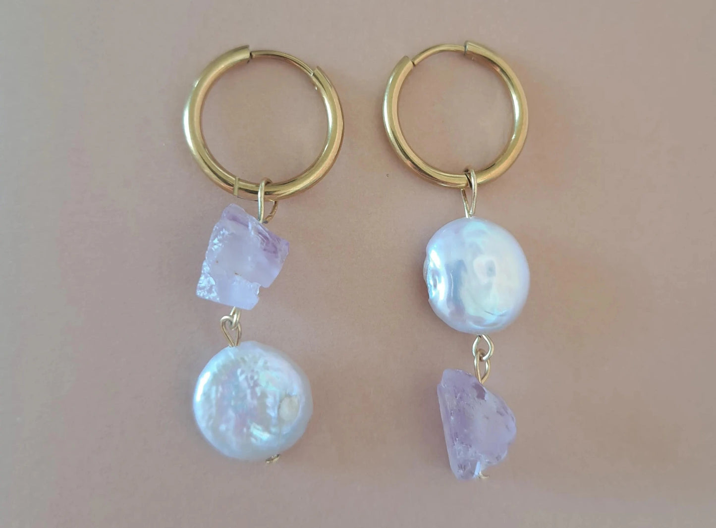 boucles d'oreilles pierre et perle de culture