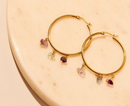 Fluorite stone hoop earrings