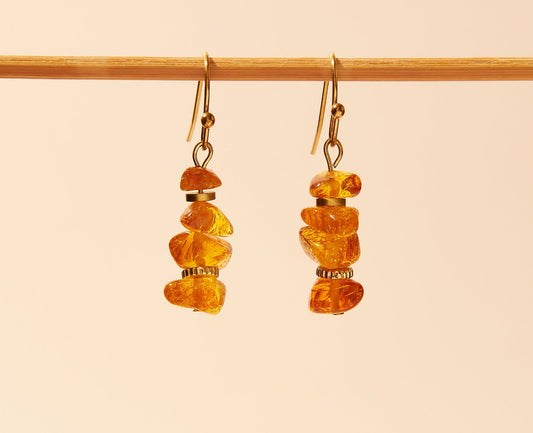 Boucles d'oreilles perles ambre - Acier inoxydable