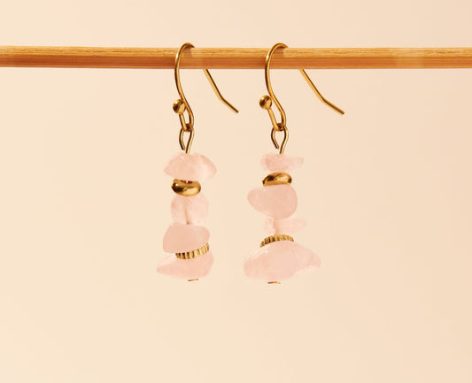 Boucles d'oreilles perles Quartz rose