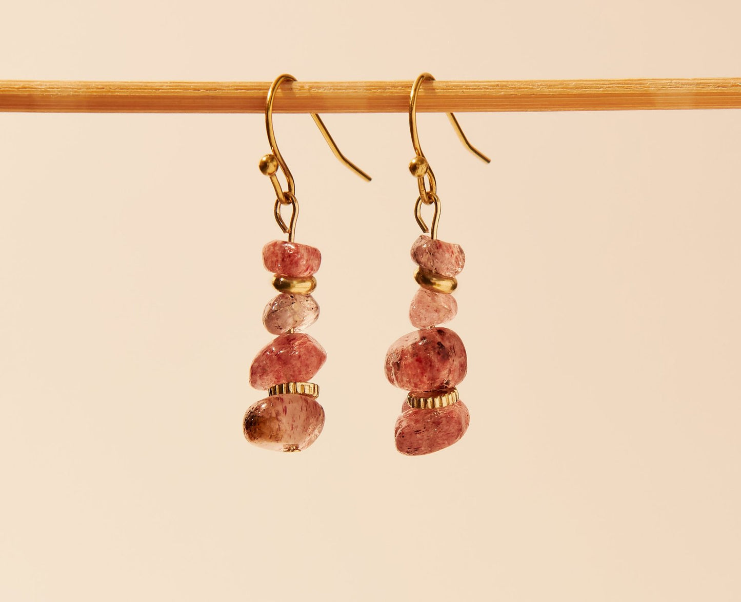 Boucles d'oreilles perles Quartz fraise