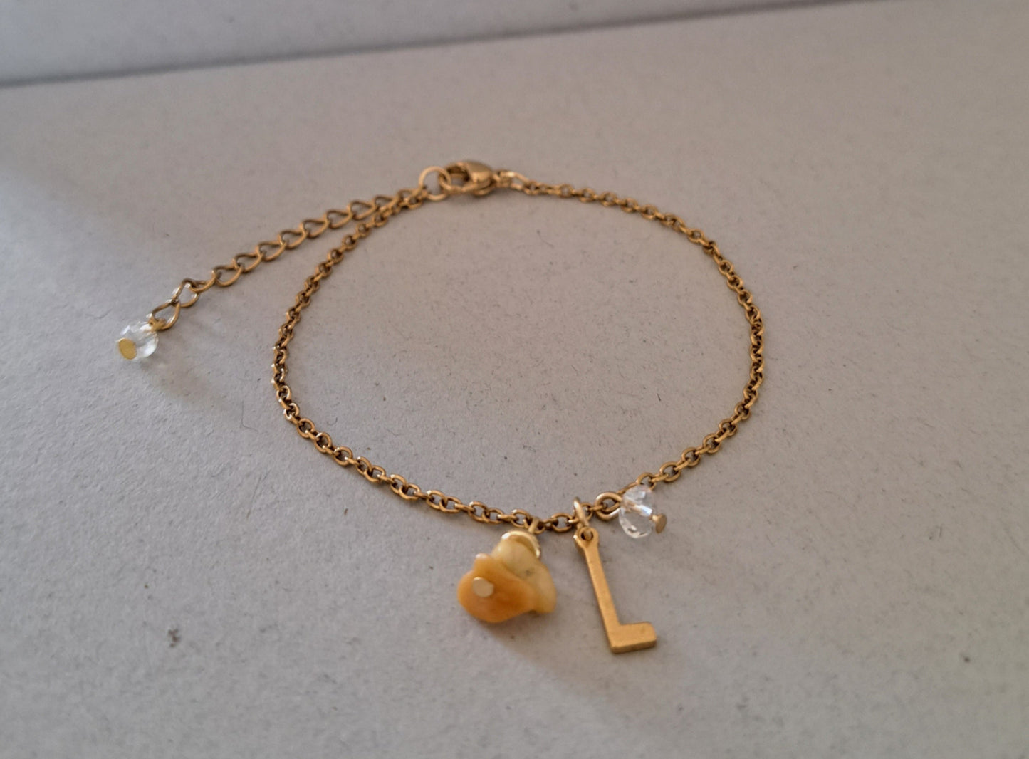 Personalized letter and amber stone bracelet