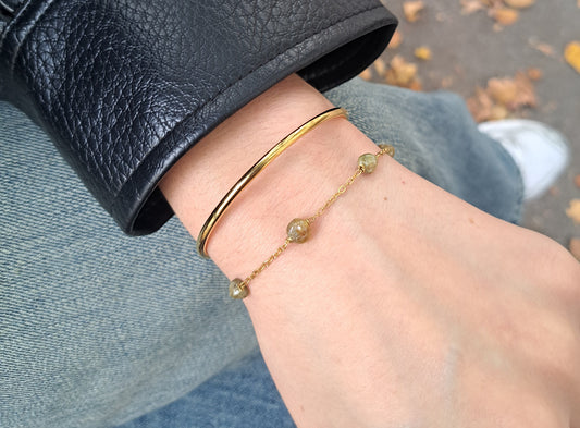 Bracelet Grenat vert - Doré ou argenté