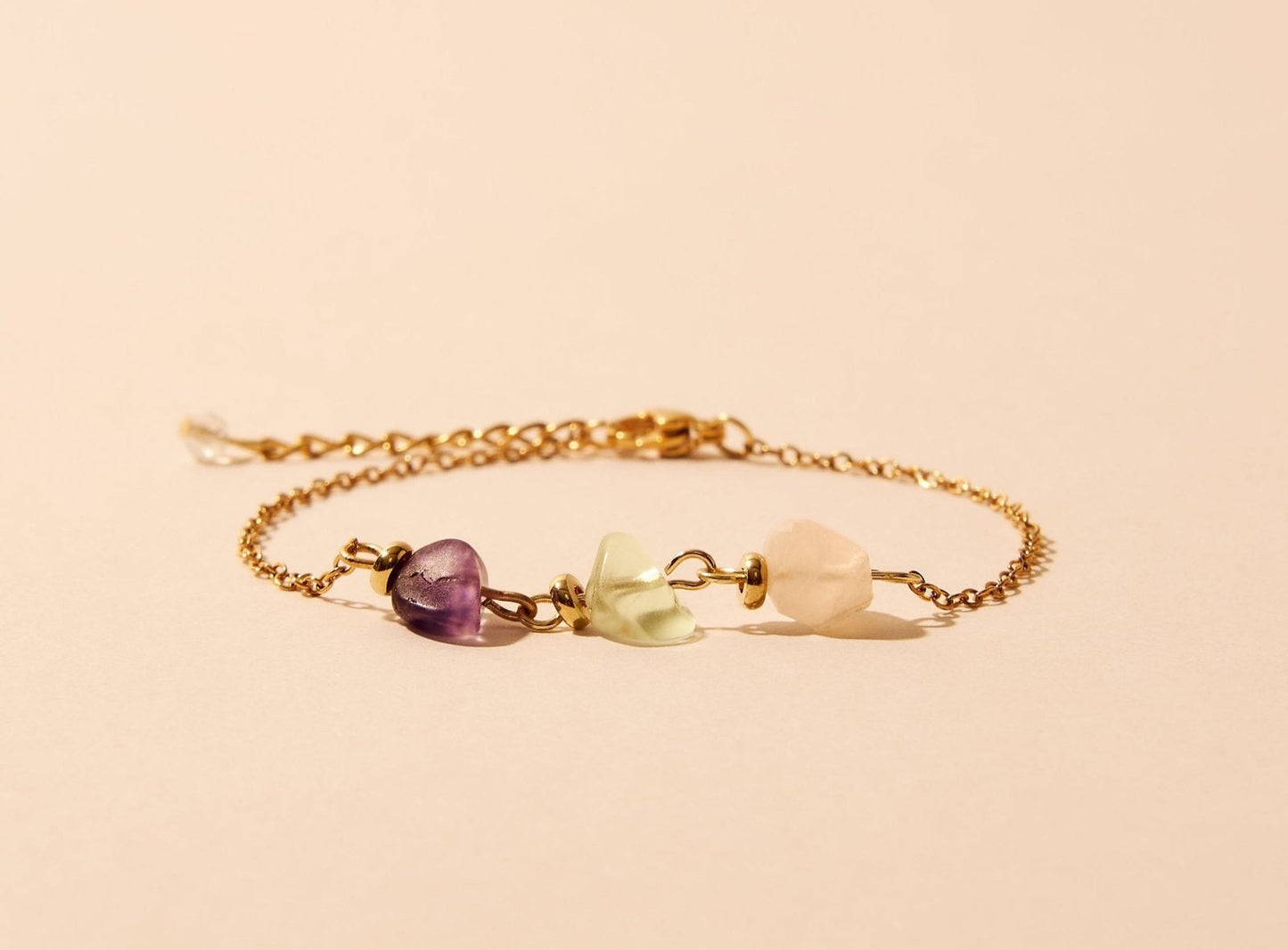 PEACE Bracelet 3 Fluorite stones - Stainless steel