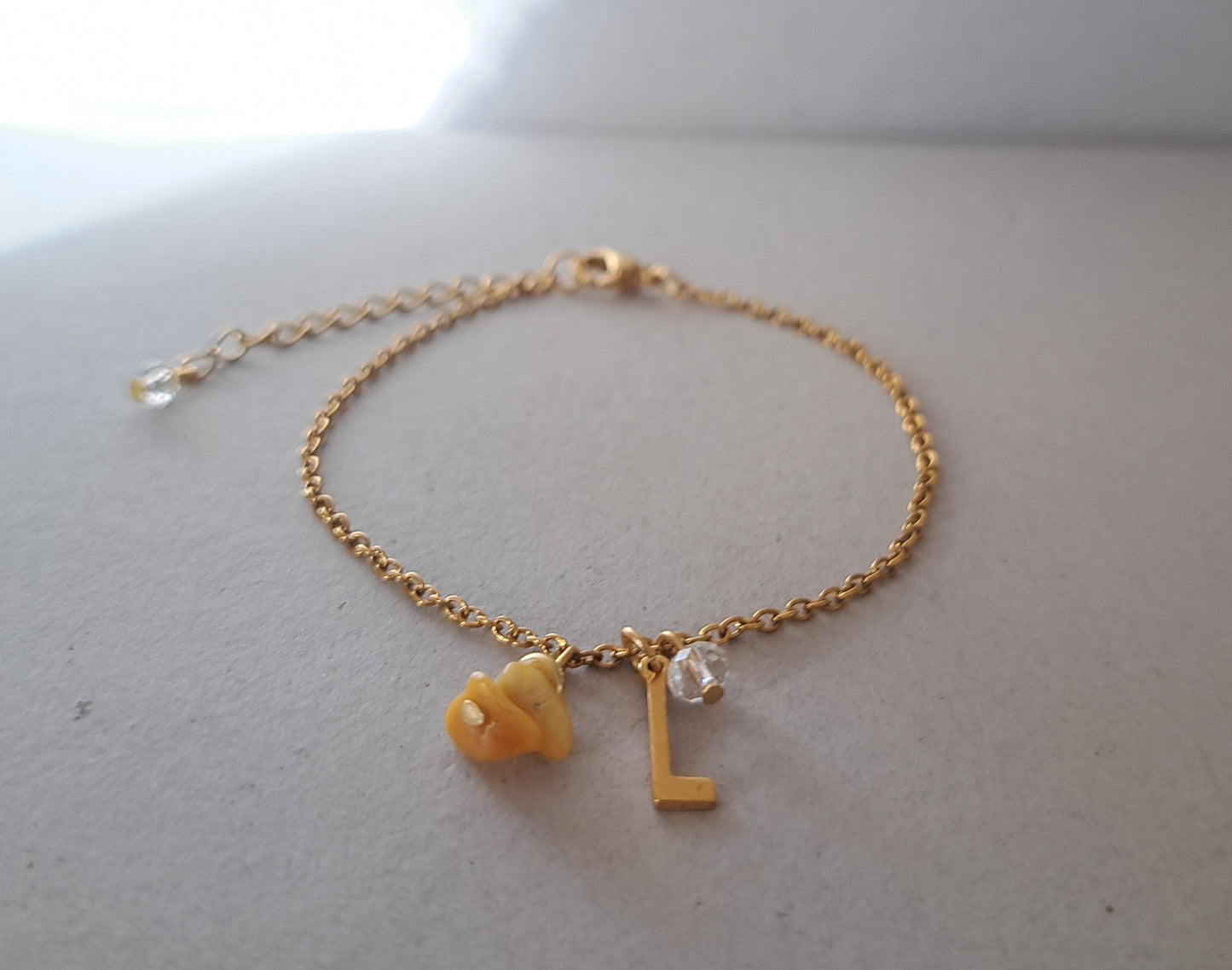 Personalized letter and amber stone bracelet