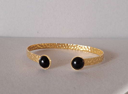 Agate stone bangle bracelet - Gold plated