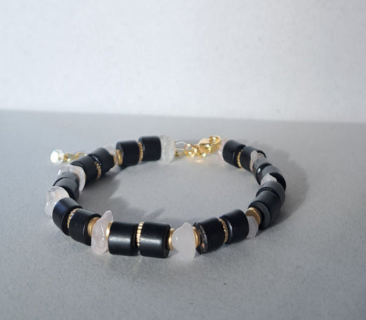 Black, pink and gold recycled bracelet