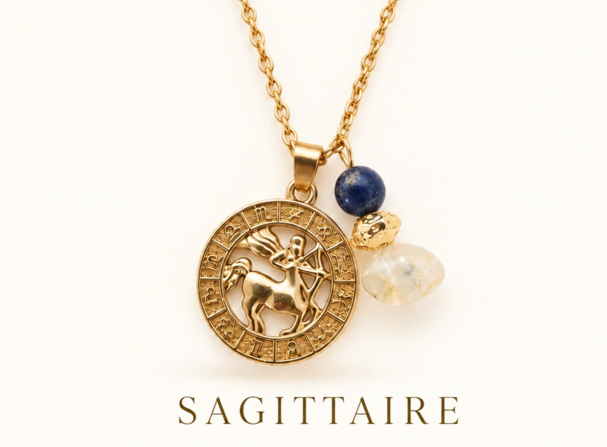 Collier Astro médaillon et pierres naturelles