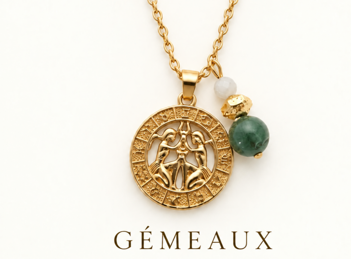 Collier Astro médaillon et pierres naturelles