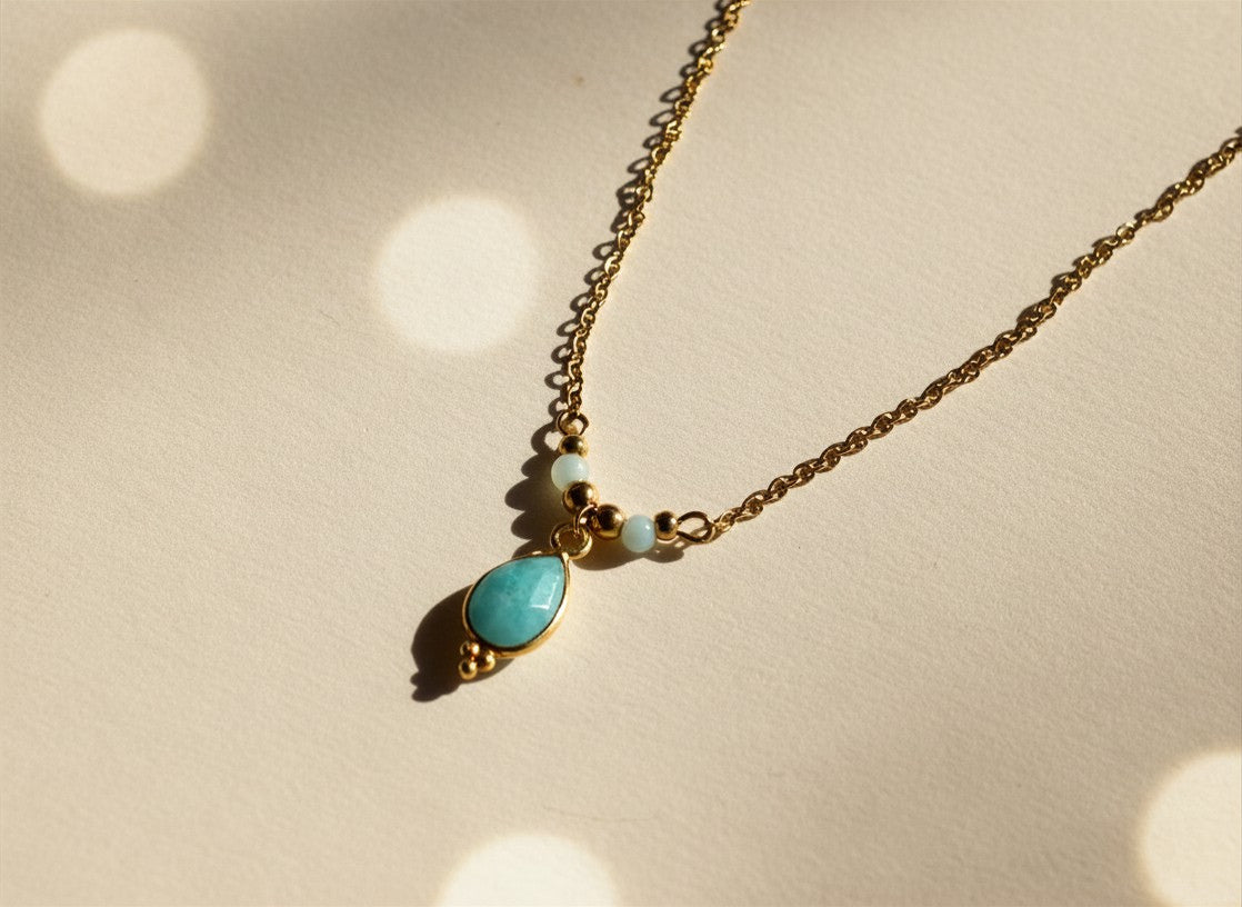 Collier fin pendentif pierres naturelles au choix
