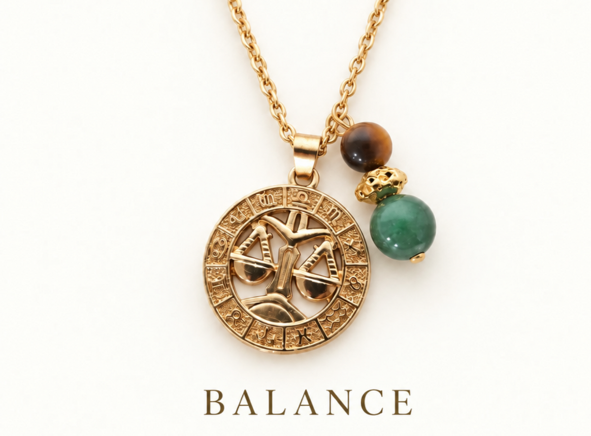 Collier Astro médaillon et pierres naturelles