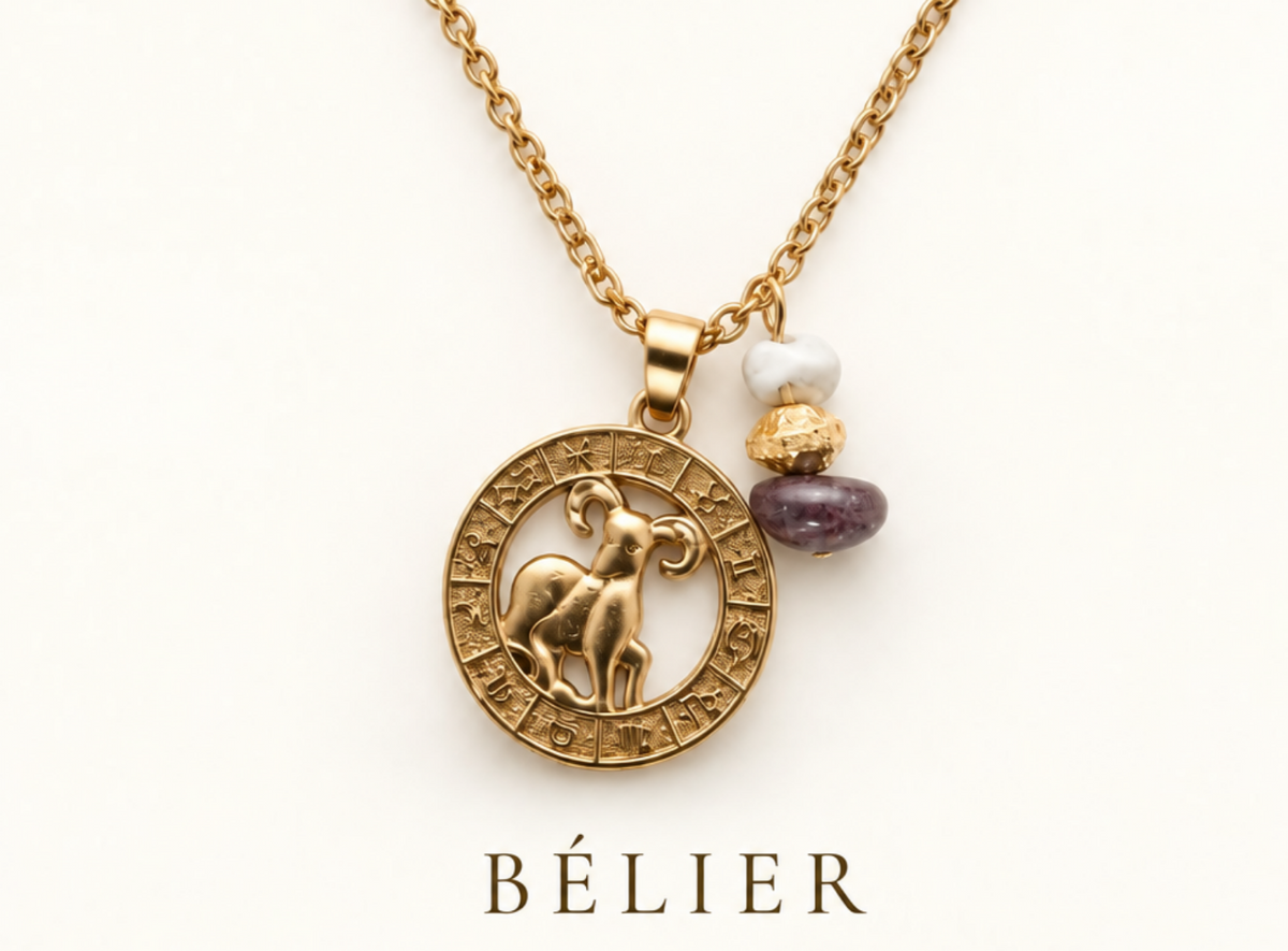 Collier Astro médaillon et pierres naturelles