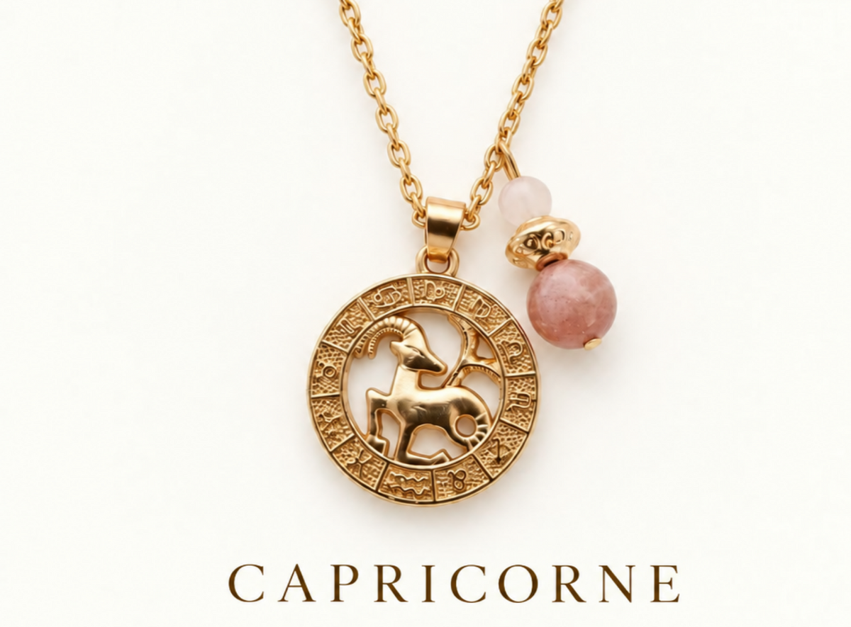 Collier Astro médaillon et pierres naturelles