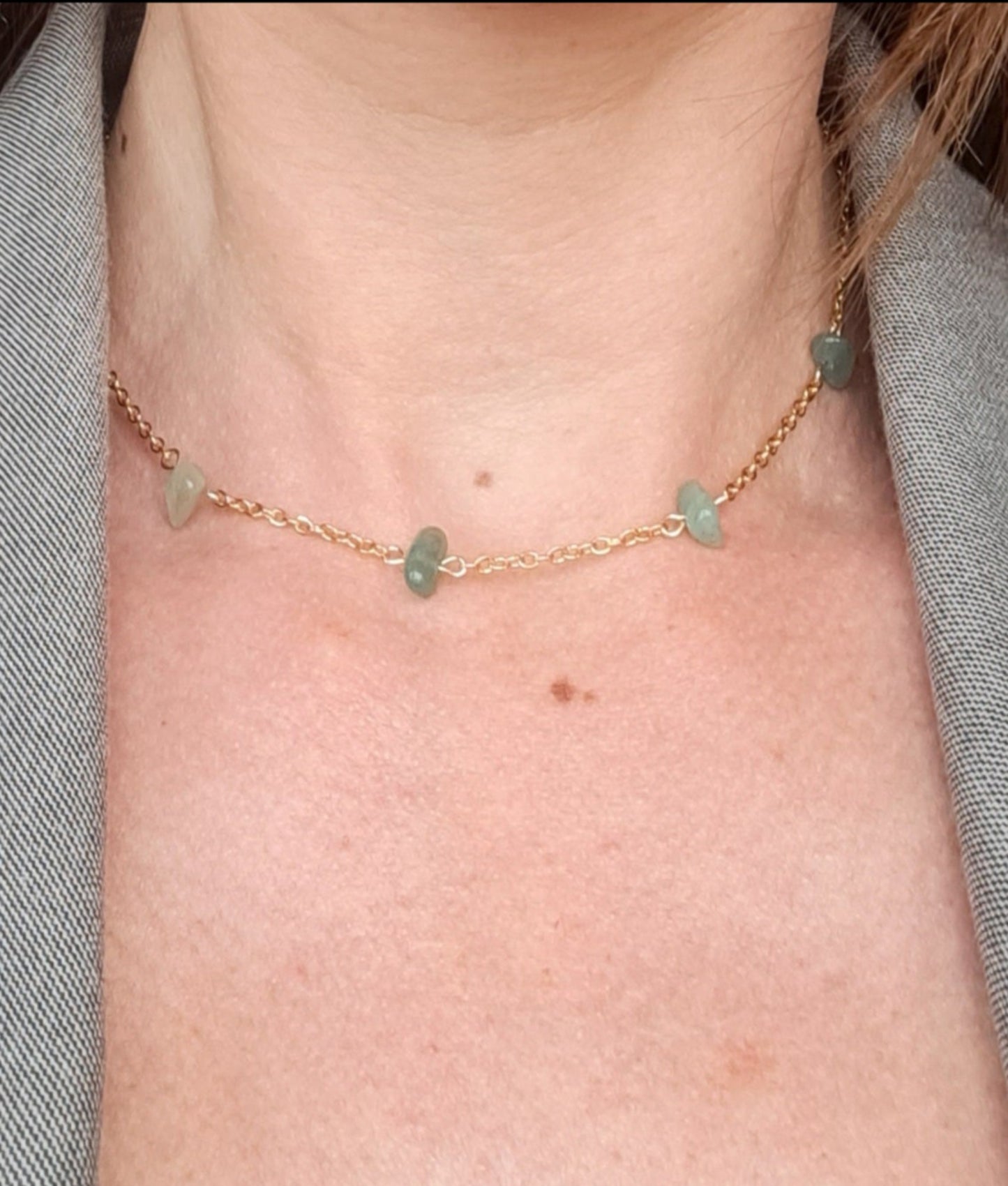 Collier perles Aventurine - Acier inoxydable