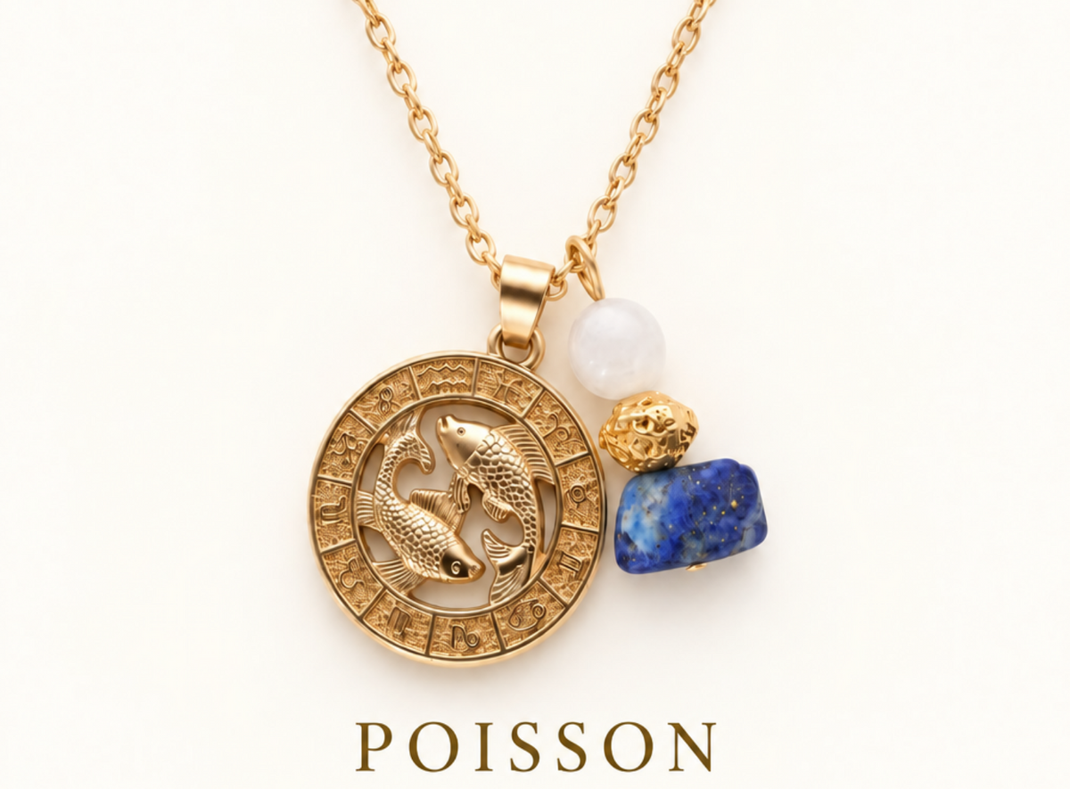 Collier Astro médaillon et pierres naturelles