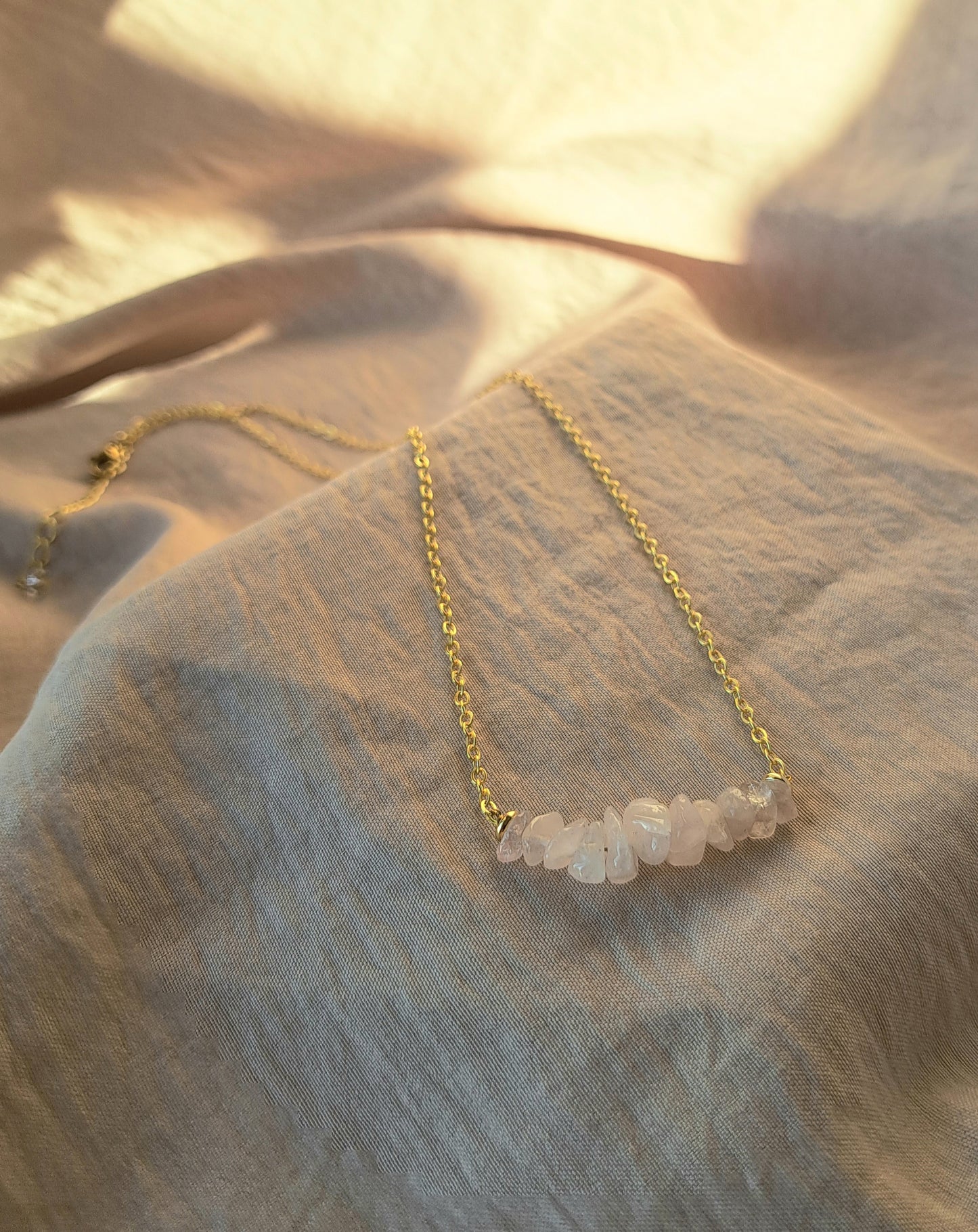 Collier pierres quartz rose